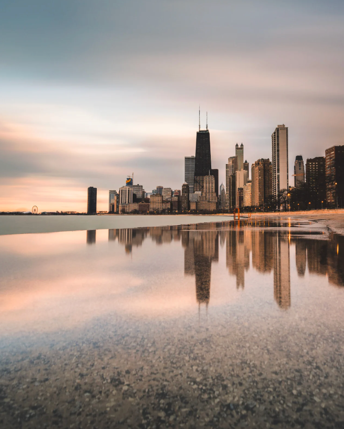 sunset at chicago's north avenue beach